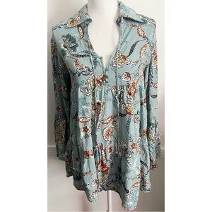Jaase • NWT Light Teal Blue Floral Print Women's Top Tunic